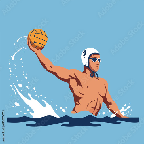 Water polo player throwing ball, splash