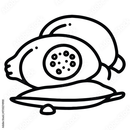 Line art illustration of a vintage telephone on a cushion style base
