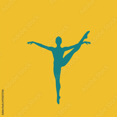 Teal dancer silhouette on yellow