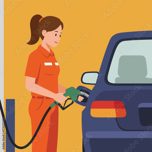 Gas station attendant fueling a car