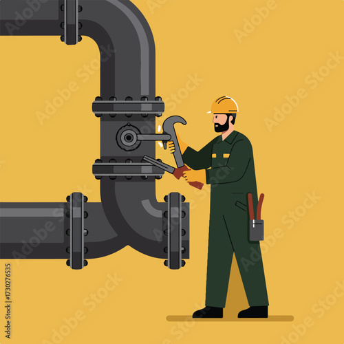 Worker fixing pipes