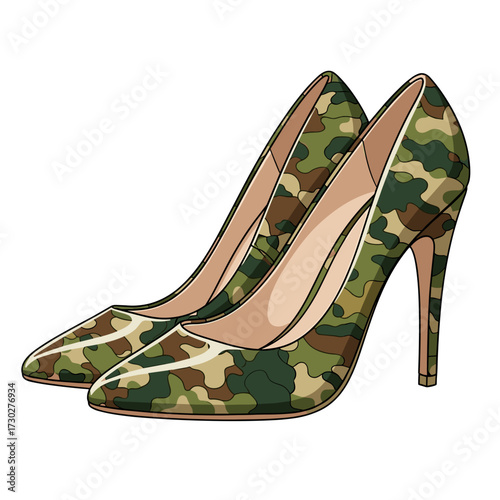 camouflage high heels, camo heels, military fashion shoes, elegant camo shoes, heels with cross, camo stilettos, strong woman symbol, camo fashion, army style heels, camo print shoes, feminine strengt