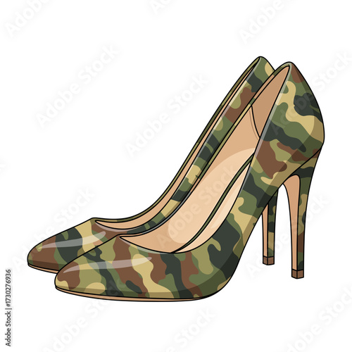 camouflage high heels, camo heels, military fashion shoes, elegant camo shoes, heels with cross, camo stilettos, strong woman symbol, camo fashion, army style heels, camo print shoes, feminine strengt