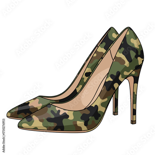 camouflage high heels, camo heels, military fashion shoes, elegant camo shoes, heels with cross, camo stilettos, strong woman symbol, camo fashion, army style heels, camo print shoes, feminine strengt