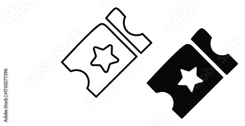 Ticket to Entertainment: A captivating black and white illustration showcases two stylized tickets, complete with a star, ready to transport the viewer to realms of leisure and enjoyment.