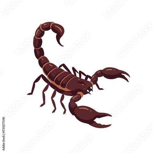 Brown scorpion standing, with segmented tail curled over