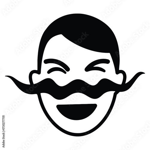 Smiling Cartoon Man with Large Mustache Icon Vector Illustration