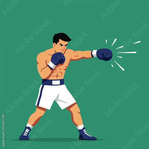 Boxer punches outward; turquoise background