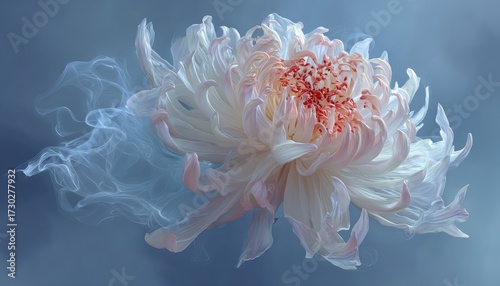 Delicate white chrysanthemum, soft smoke, pastel tones