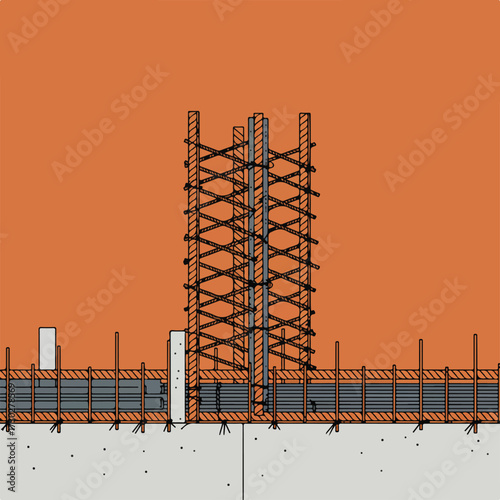 Illustration of construction detail, shows reinforced concrete and steel structure