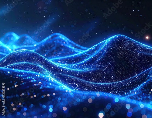 Abstract Blue Glowing Particle Waves