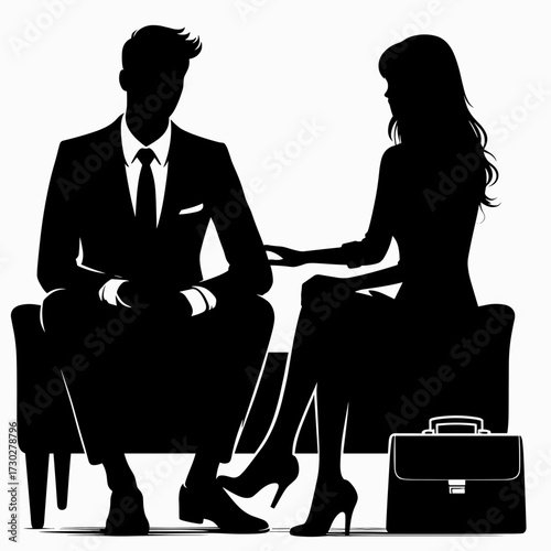 Silhouette of a female employee comforting a distressed colleague on simple white background