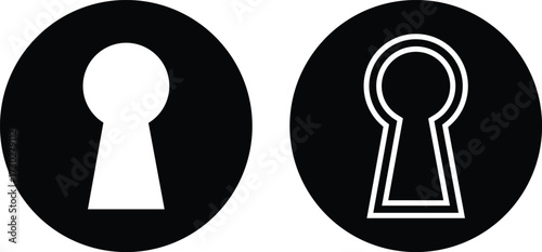 Keyhole icon set collection group in black color, flat and line style, security symbol, privacy element, lock hole silhouette, door access illustration bundle vector design