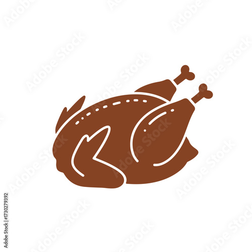 Brown roasted turkey, outline detail, against white background