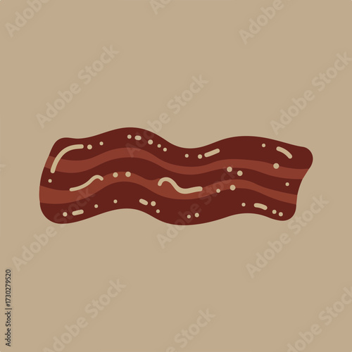 Cartoonish wavy slice of bacon with specks on a beige background