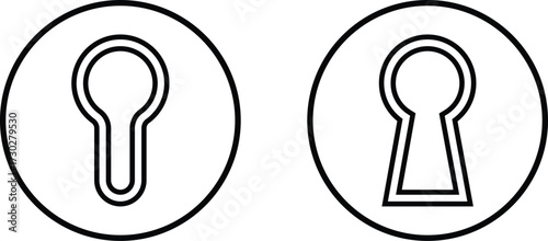 Keyhole icon set collection group in black color, flat and line style, security symbol, privacy element, lock hole silhouette, door access illustration bundle vector design