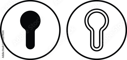 Keyhole icon set collection group in black color, flat and line style, security symbol, privacy element, lock hole silhouette, door access illustration bundle vector design