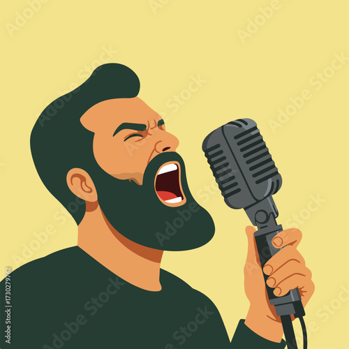 Man intensely sings into mic, expressing emotion