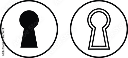 Keyhole icon set collection group in black color, flat and line style, security symbol, privacy element, lock hole silhouette, door access illustration bundle vector design