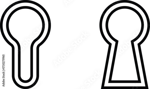 Keyhole icon set collection group in black color, flat and line style, security symbol, privacy element, lock hole silhouette, door access illustration bundle vector design