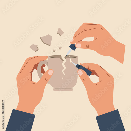 Fixing broken mug with glue