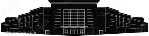 Silhouette illustration of a large stadium or arena, possibly for a sporting event or concert, viewed from a distance isolated on white background