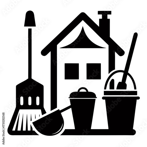 House cleaning icon vector black design silhouette on white background