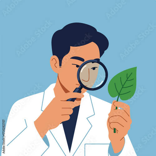 Scientist studies leaf