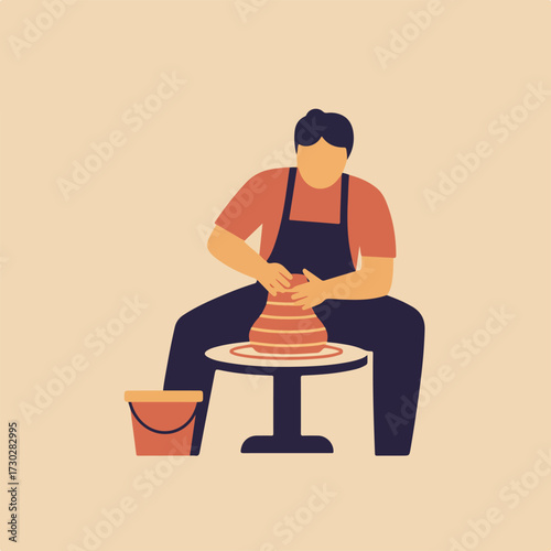 A potter shaping clay on a wheel