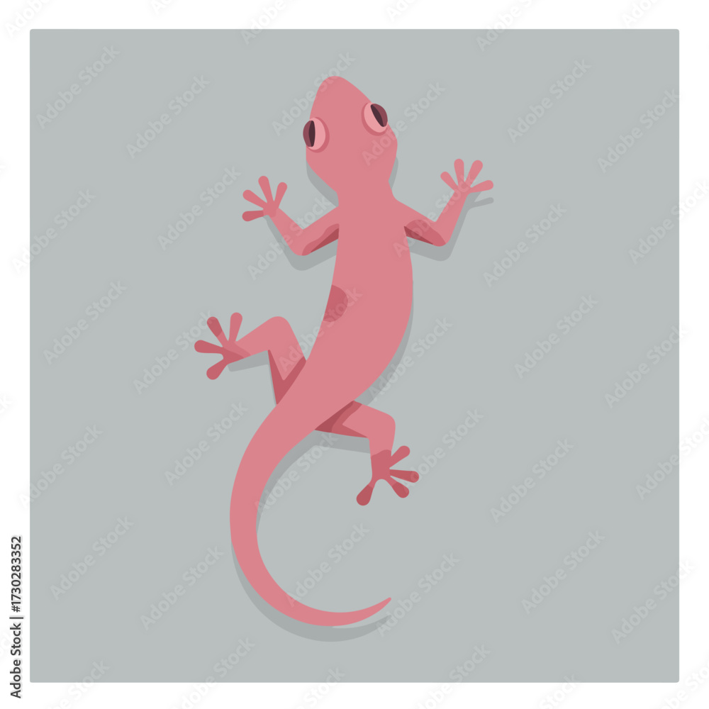 Obraz premium Stylized illustration of a pink gecko on a light gray background