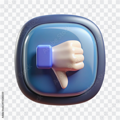 3D Glass Thumbs Down Button Icon | Dislike Gesture, Social Media, Negative Symbol