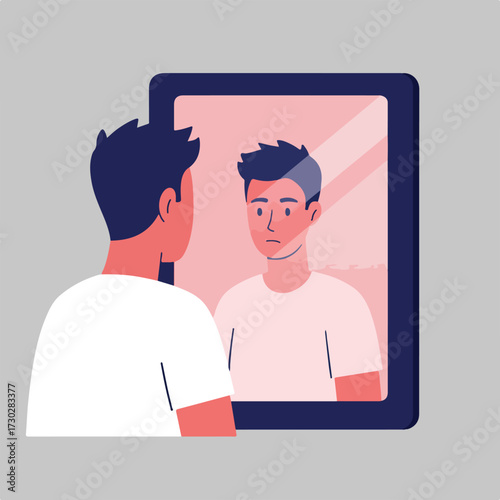 Person faces a mirror, reflecting back with a concerned expression