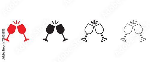 Two glasses of champagne or wine,  Alcohol and cocktail drink menu, Champagne glasses make cheers vector illustration