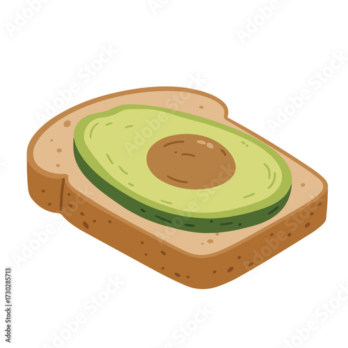 Avocado slice atop bread slice, minimal style, cartoonish