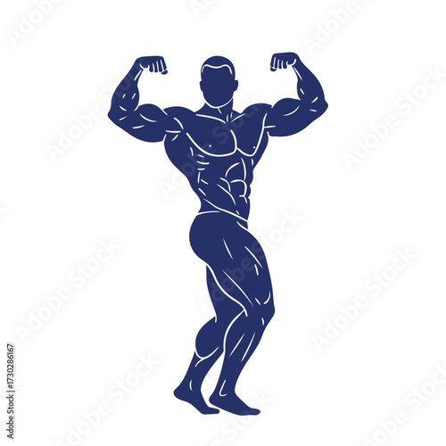 Muscular bodybuilder flexing arms