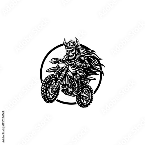 Viking warrior riding a dirt bike illustration