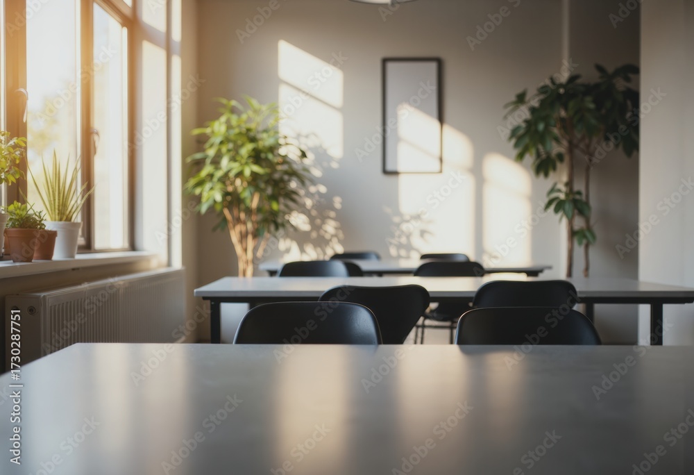 Fototapeta premium Modern property advisory office featuring consultation areas and natural light