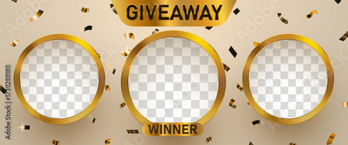 Giveaway winner announcement social media post template. Giveaway winner announcement with three winners. Vector illustration