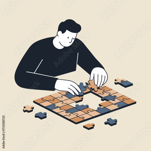 Man completing jigsaw puzzle
