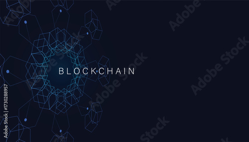 Abstract blockchain technology background with glowing digital cubes and connected nodes, symbolizing cryptocurrency, fintech, secure transactions, innovation, and decentralized network system.