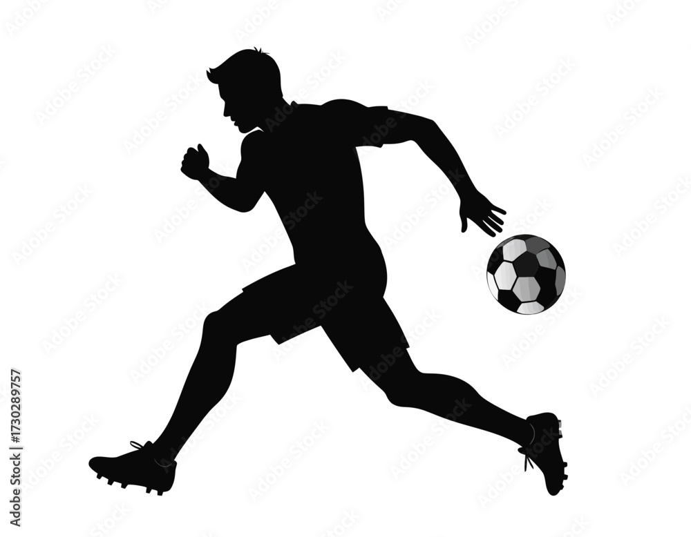 Naklejka premium Black Vector Silhouette of Person Playing Soccer Icon