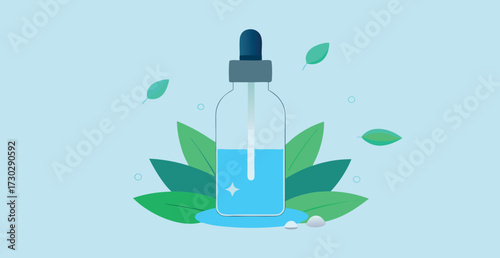 Elegant skincare background with glass serum drop