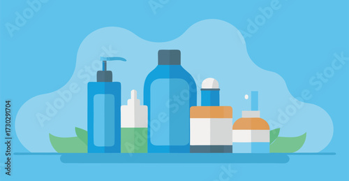 Realistic cosmetic bottles and jars for skincare products