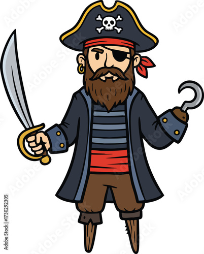Cartoon pirate character vector illustration, adventure themed clipart