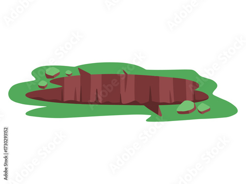 Dug Ground Hole Deep Cartoon Illustration
