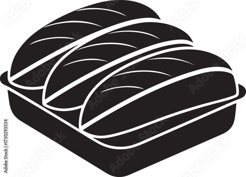 Three loaves of bread in a tray illustration