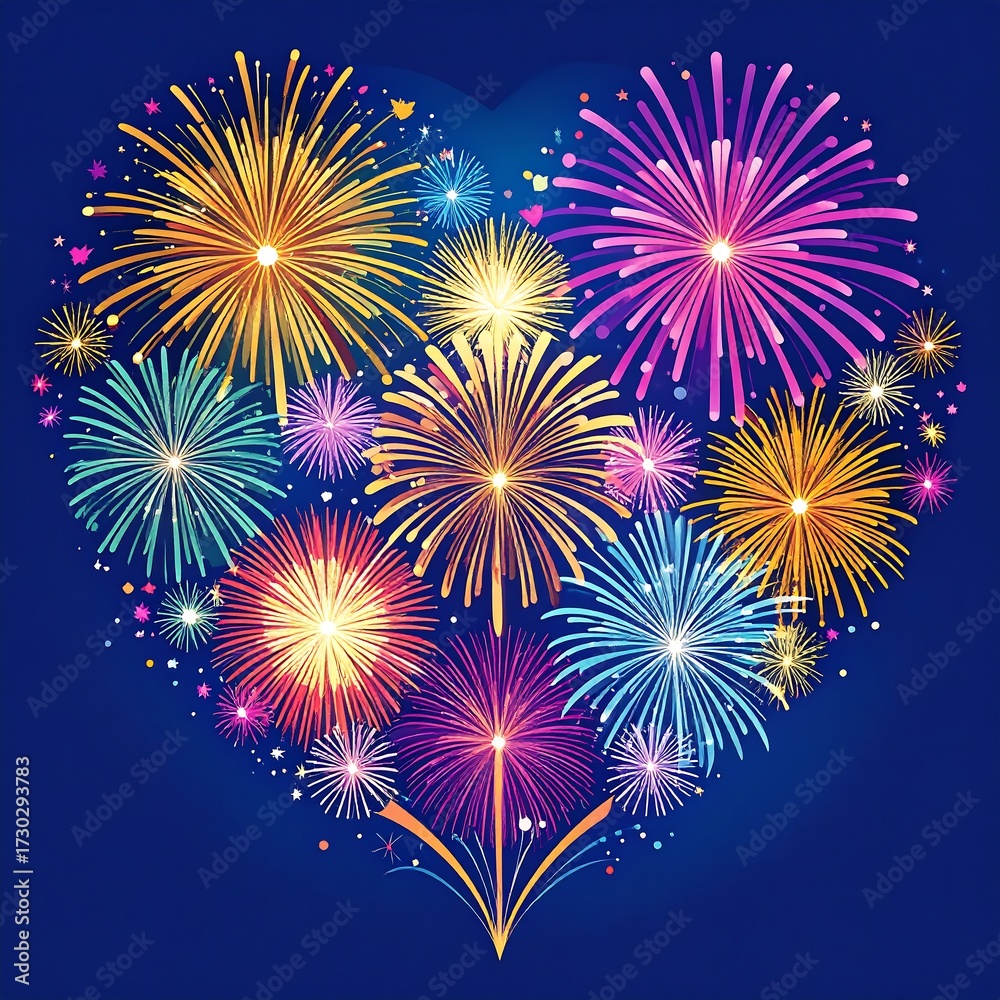 Naklejka premium Colorful fireworks heart
