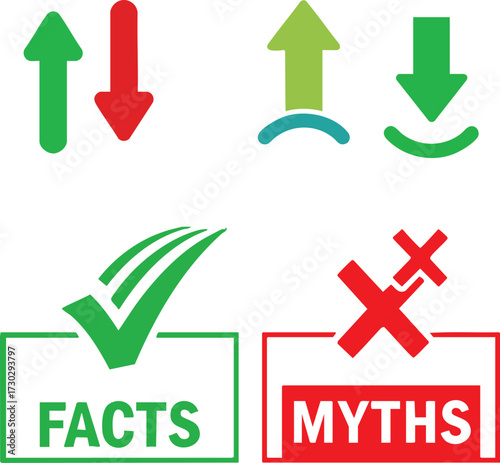 Vector art of facts and myths icons with up and down arrows