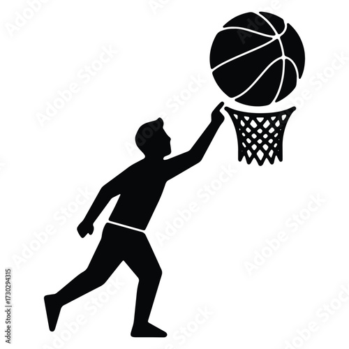 Basketball player silhouette dunking a ball into the basket sport