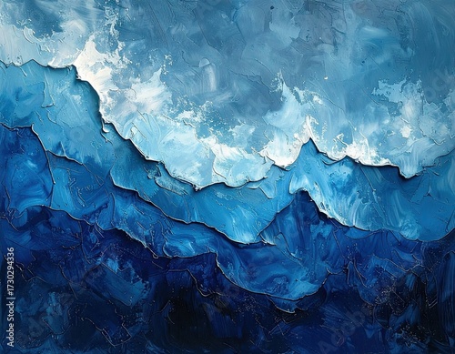 Abstract Coastal Landscape in Shades of Blue